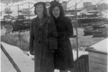 525: l-r Anne and Cede McCarthy in front of Red Island harbour. (circa early 1940s)  - Daughters of James McCarthy &amp;amp; Julia Reddy